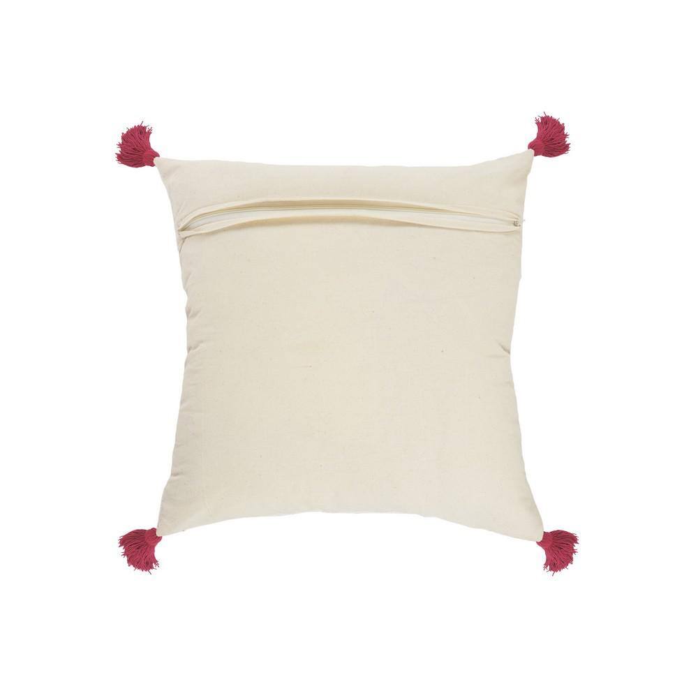 White and Burgundy Cotton Blend Geometric Throw Pillow