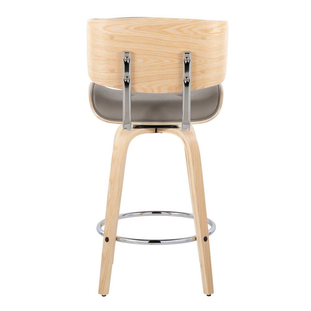Lombardi 26" Grey and Natural Wood Swivel Counter Stool