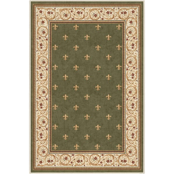 Well Woven Green 3 ft. 3 in. x 5 ft. Flat-Weave Apollo Fleur De Lis Traditional Oriental Border Area Rug