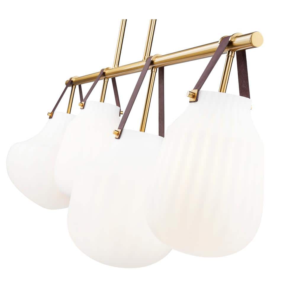 Modern Gold 4-Light Linear Chandelier with Glass Shades