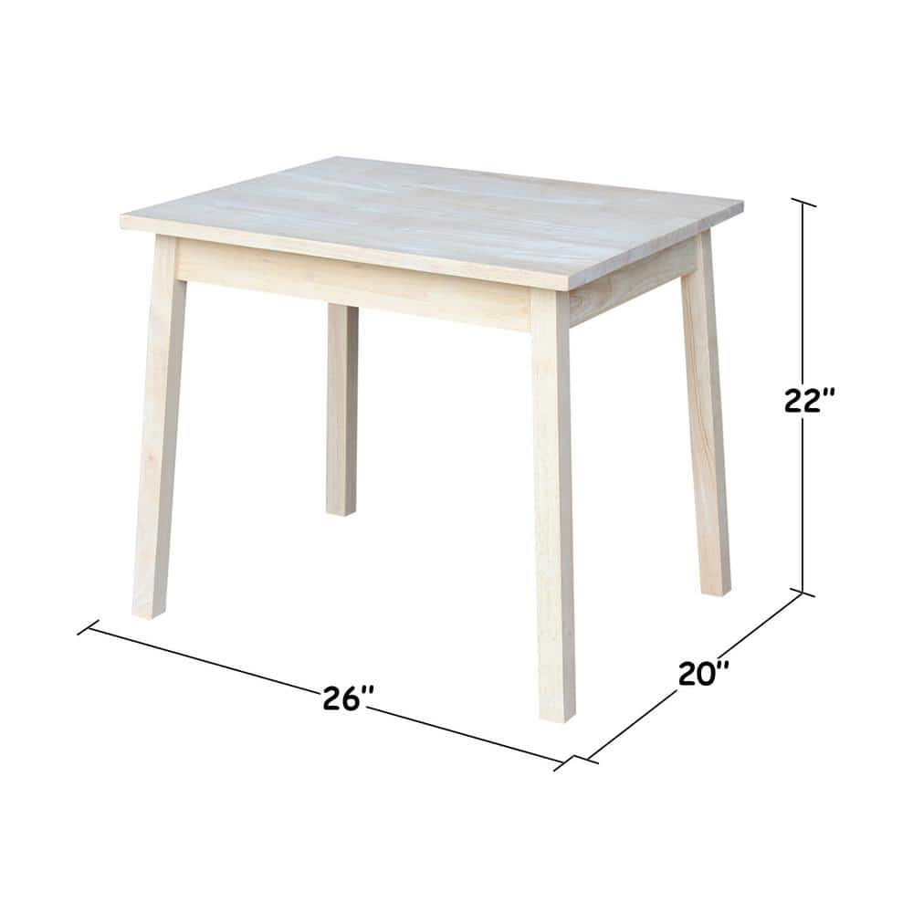 Unfinished White Wooden Kids Table with Tapered Legs