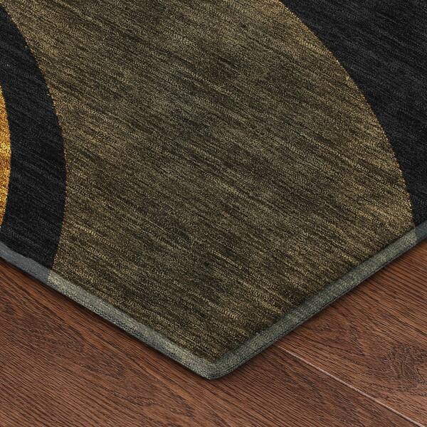 Mayfield Premium Machine Washable Abstract AMF2537 Black 2 ft. x 7 ft. Runner Rug
