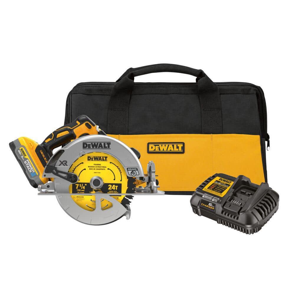 DEWALT 20V MAX Lithium-Ion Cordless Brushless 7-1/4 in. Circular Saw Kit  with 5.0Ah POWERSTACK Battery and Charger DCS570H1 The Home Depot