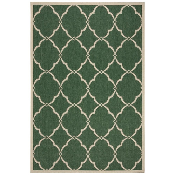 Beach House Green/Creme 7 ft. x 9 ft. Trellis Geometric Indoor/Outdoor Area Rug