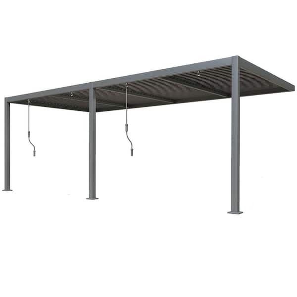 Unbranded 10 ft. x 20 ft. Wall-Mounted Aluminum Pergola with Adjustable Louvered Roof, Weather-Resistant Lean-to Pergola,Dark Grey