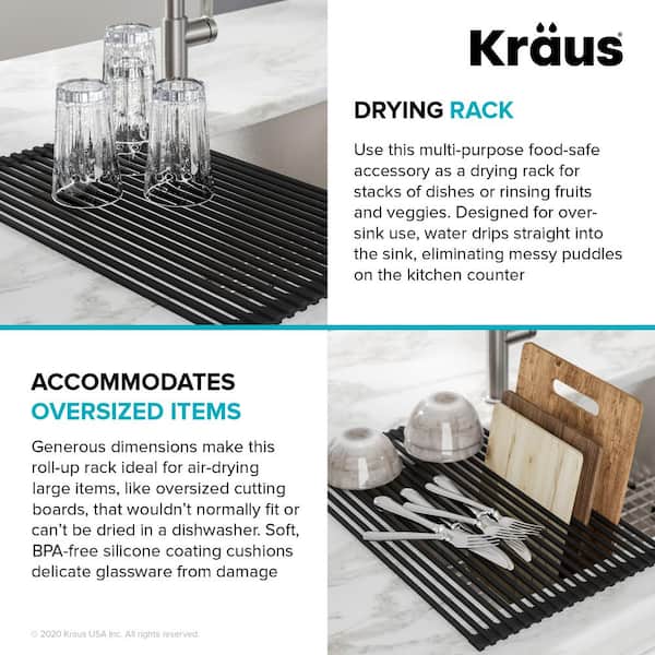 Kraus KRM-10BR Multipurpose Over-Sink Roll-Up Dish Drying Rack, Brown