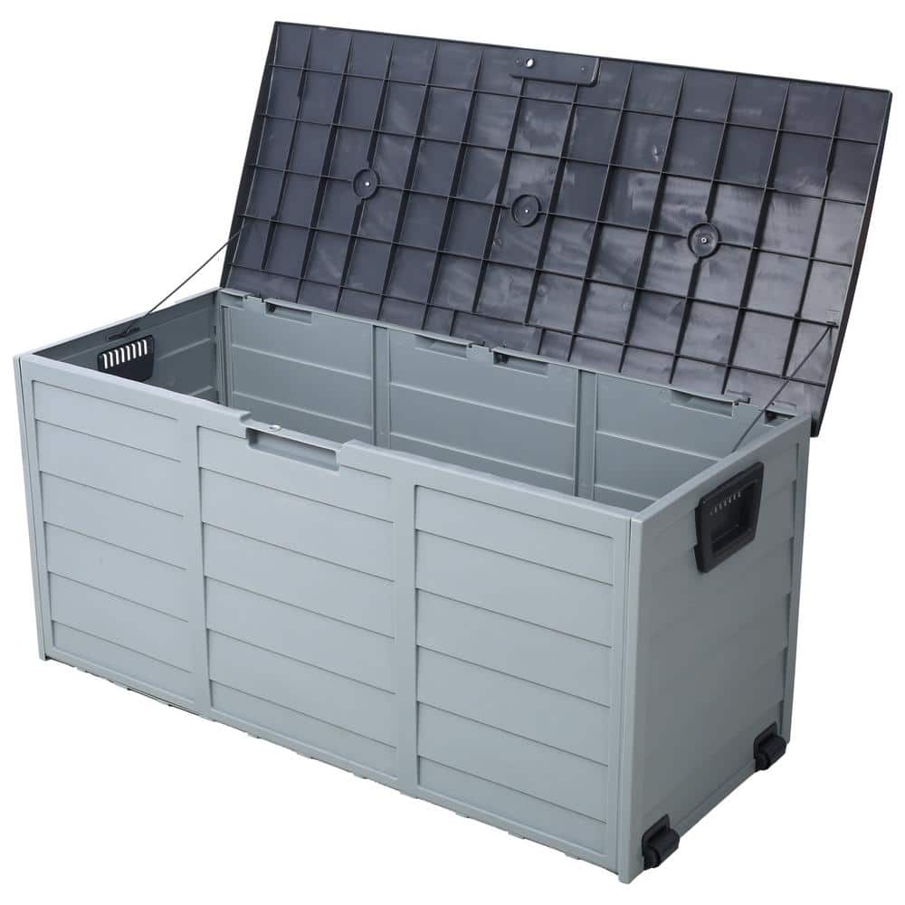 75 Gal. Gray Resin Patio Plastic Deck Box with Wheels, All