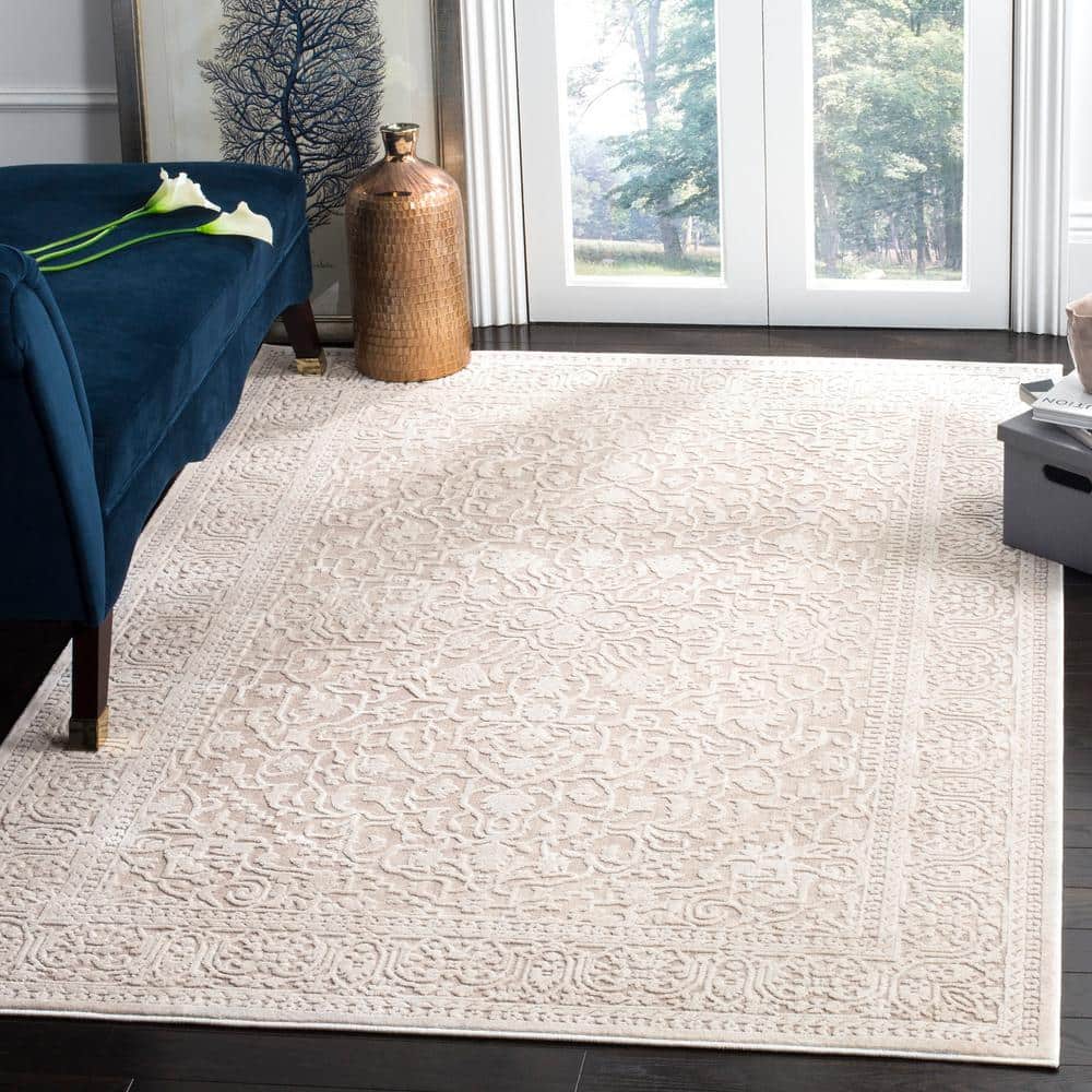 Beige Cream Floral Low Pile Area Rug