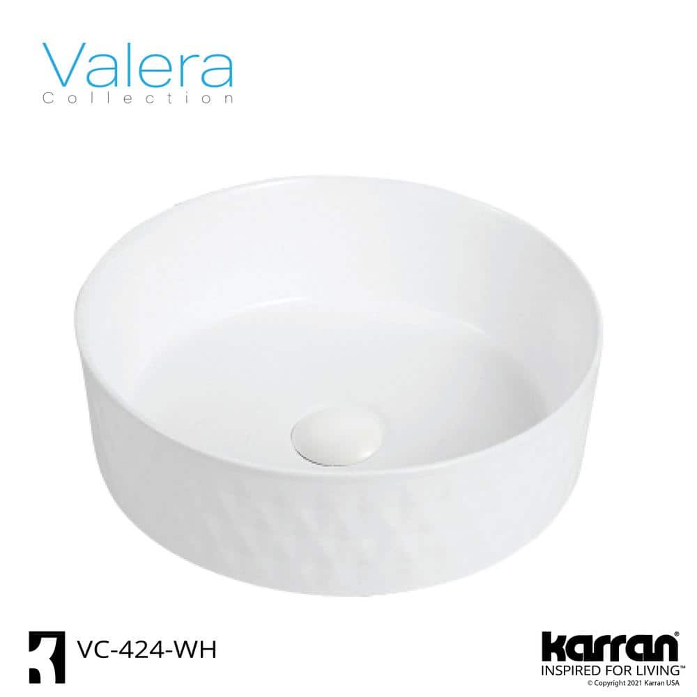 Valera 14-Inch White Ceramic Round Undermount Bathroom Sink