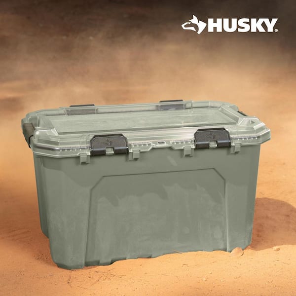 20 Gal. Professional Heavy Duty Waterproof Stackable Plastic Storage Container with Hinged Lid in Army Green (2-Pack)