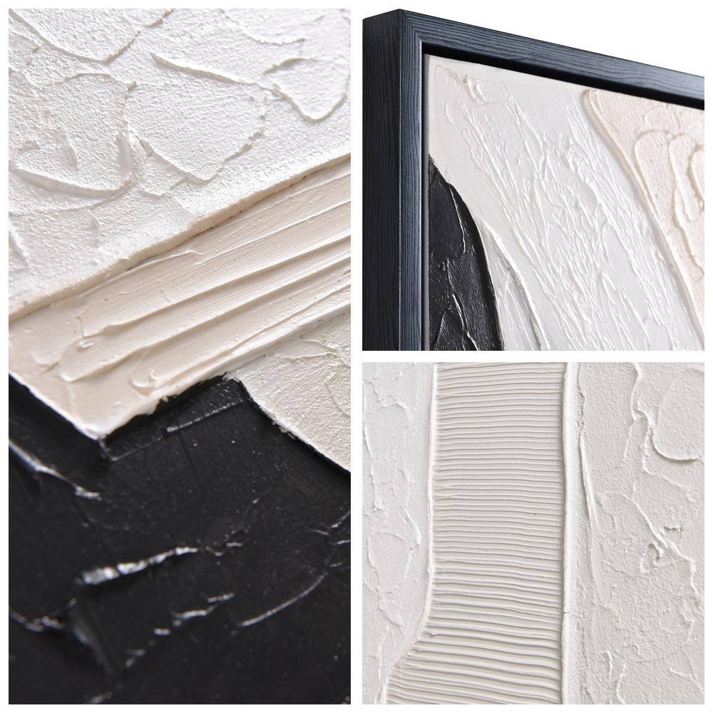 Monochrome Abstract Black and White Textured Canvas Painting, 24" x 48"