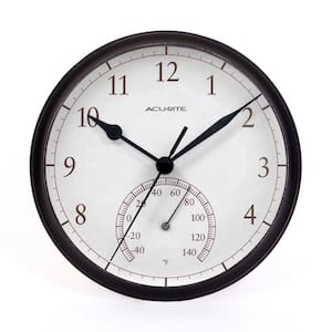 9.25 in. Black Wall Clock with Analog Thermometer