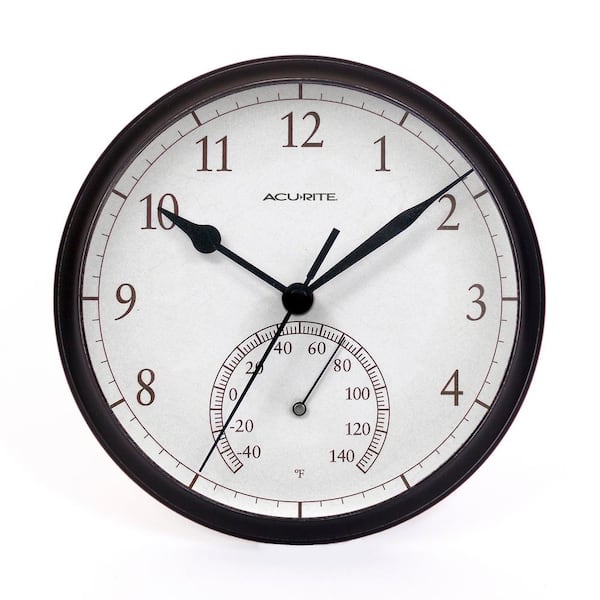 AcuRite 9.25 in. Black Wall Clock with Analog Thermometer