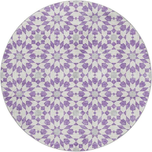 Dream Shag Premium Machine Washable Abstract ADS734 Lavender 8 ft. x 8 ft. Round Rug
