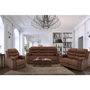 166.54 in Slope Arm 3-piece Microfiber Straight Sectional Sofa in Brown with Reclining Function