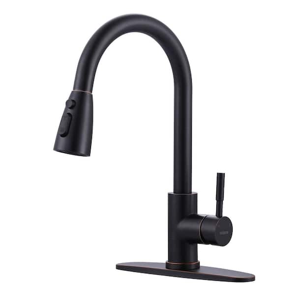 WOWOW Single-Handle Pull-Down Sprayer Kitchen Faucet with Stream and PowerSpray Mode in Oil Rubbed Bronze