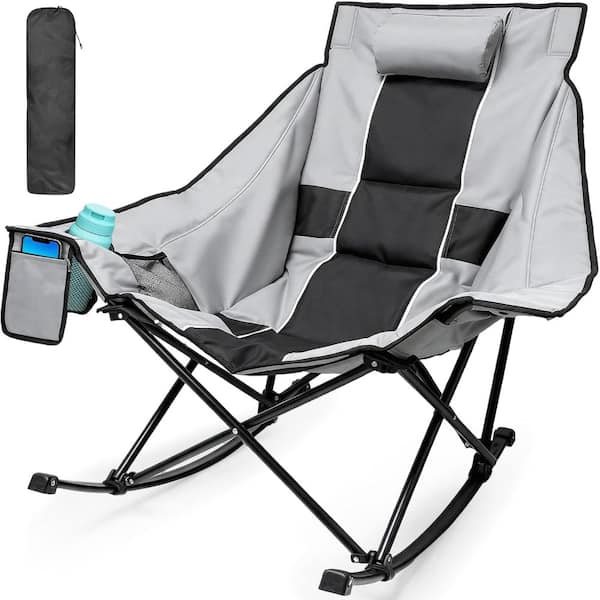 Oversized Camping Rocking Chair 400 lbs Folding Padded Rocker Chair with Cup Holder for Outdoor Use