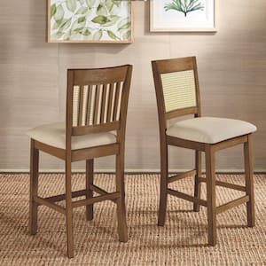 26.32 in. Oak Cane Slat Back Wood Accent Counter Height Chair (Set of 2)