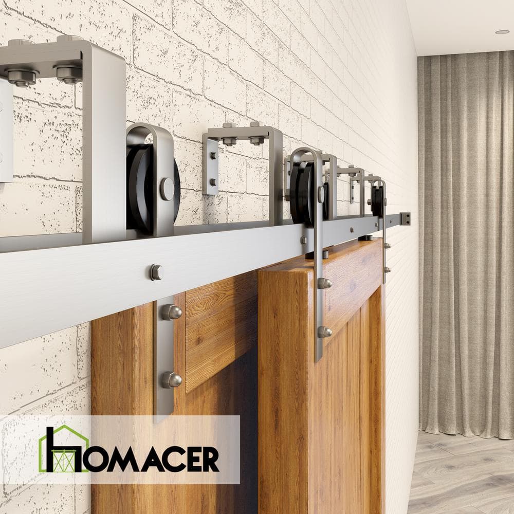 Brushed Nickel Double Track Bypass Sliding Barn Door Hardware Kit