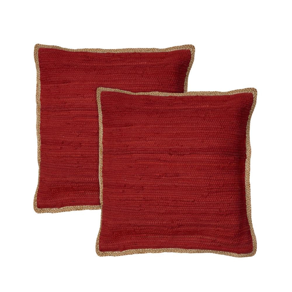 Raeleigh Red Solid Cotton Blend 20 in. x 20 in. Indoor Throw Pillow (Set of