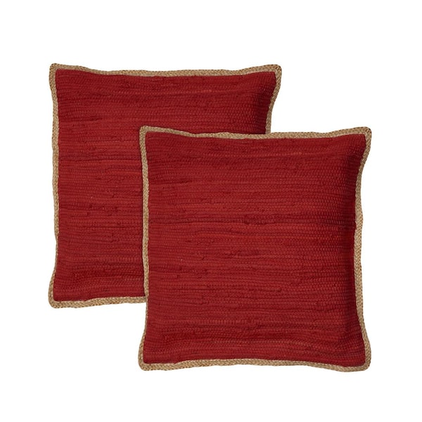 Unbranded Raeleigh Red Solid Cotton Blend 20 in. x 20 in. Indoor Throw Pillow (Set of 2)