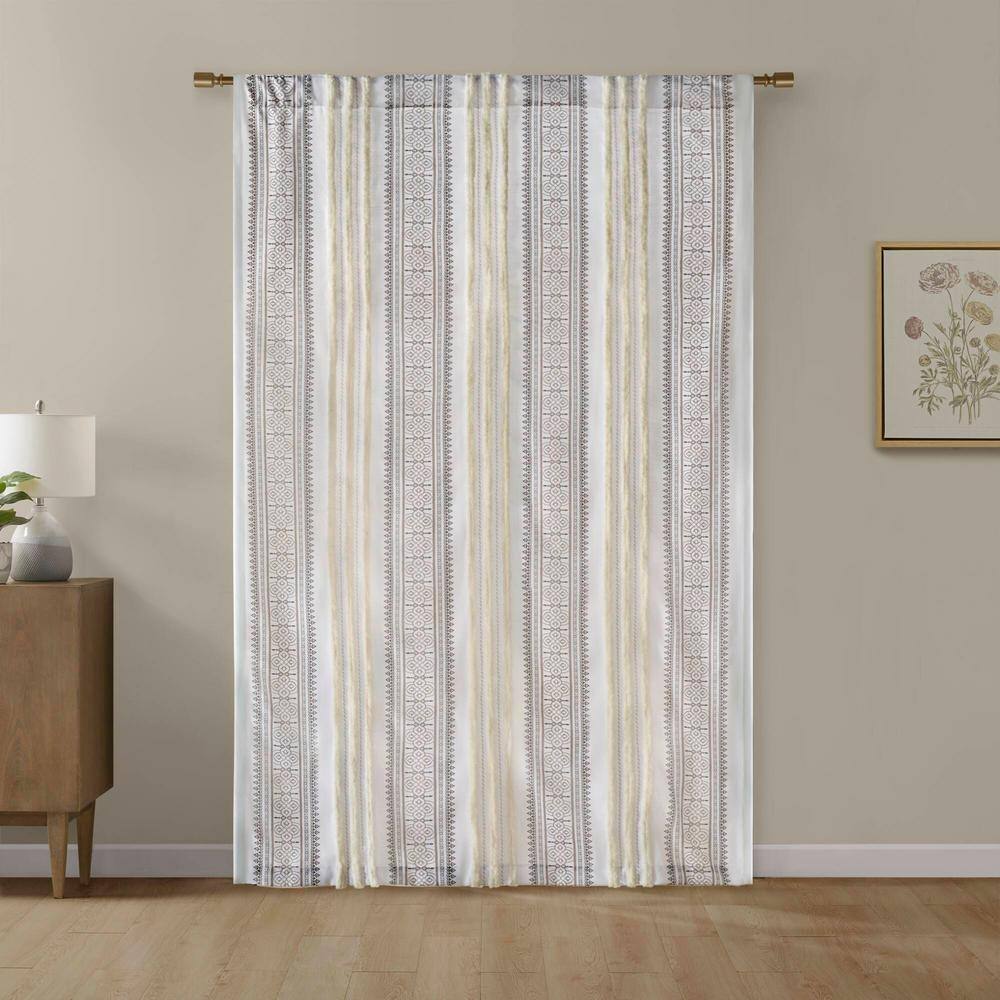 Extra Long White Velvet Geometric Stripe Drape Panel