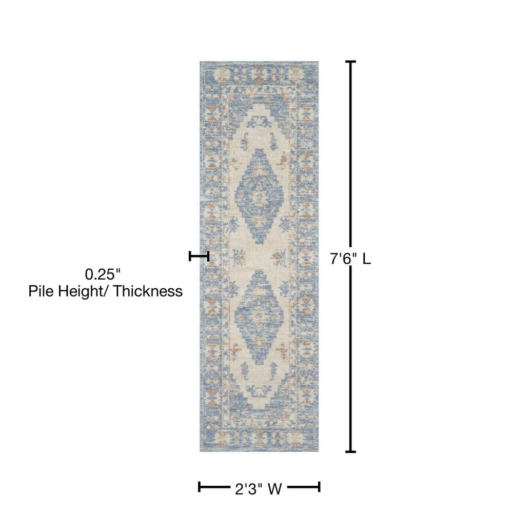 Anatolia Blue and Beige Wool Runner Rug