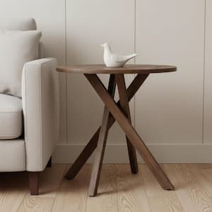 32 in. Brown Round Solid Wood End Table