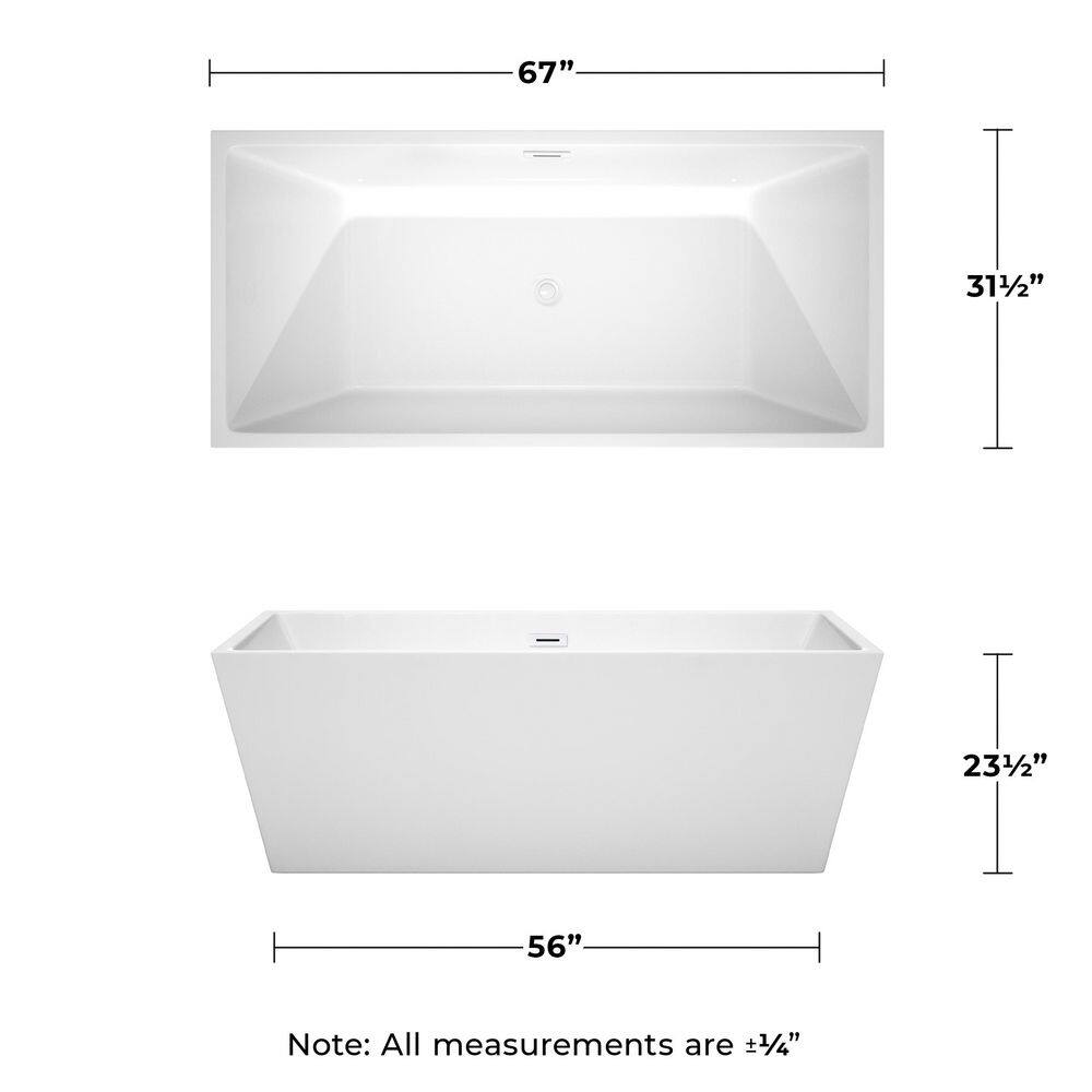 Sara 67'' Shiny White Freestanding Acrylic Bathtub