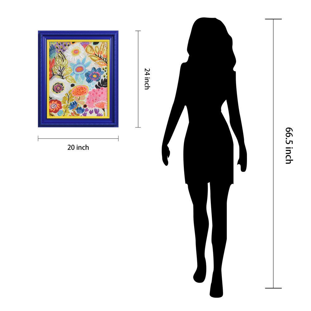 Vibrant Multicolor Floral Canvas Print with Blue and Yellow Frame
