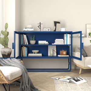 47.2 in. W x 13.8 in. D x 35.4 in. H Blue Linen Cabinet with 2 Fluted Glass Doors Adjustable Shelf for Kitchen