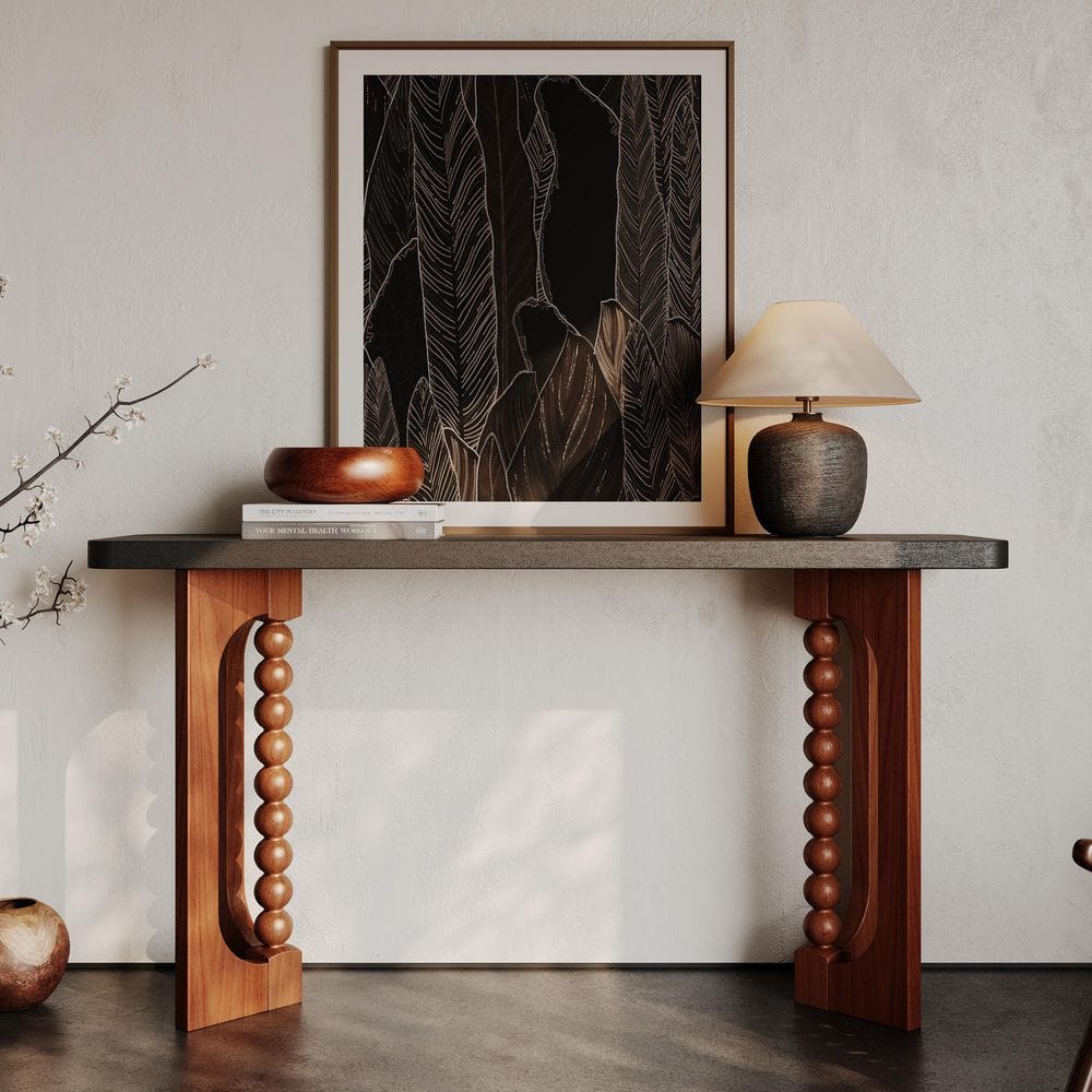 Noble House Keira 59 in. Black and Brown Rectangle Wood Console
