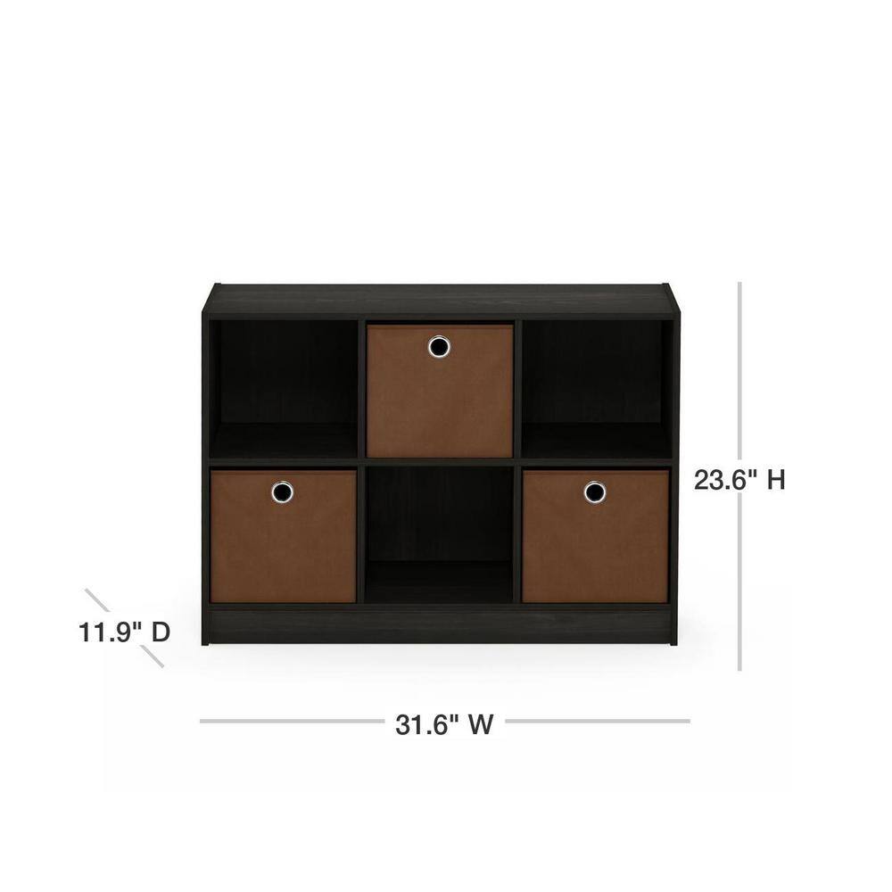 Espresso Brown Wood 34" Bookcase Storage with Bins