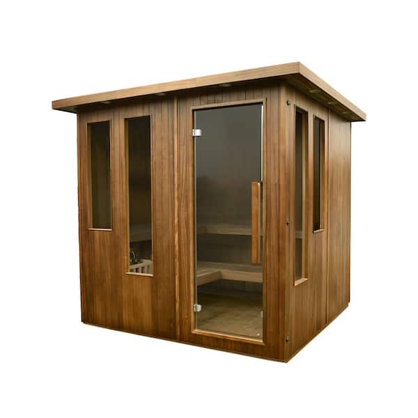 6 Person Indoor Hemlock Traditional Wet/Dry Sauna-6 kW UL Certified Electric Harvia Heater-Natural Finish