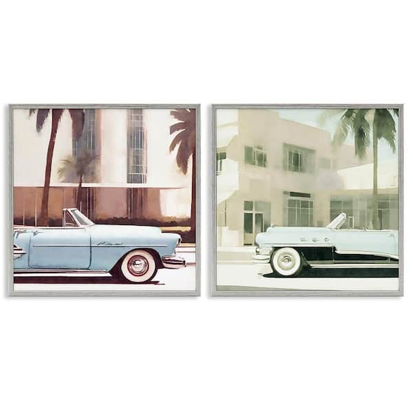 Stupell Industries Miami Cars in Summer by Noah Bay 2-Pieces Gray Framed Typography Giclee Art Print 17 in. x 17 in.