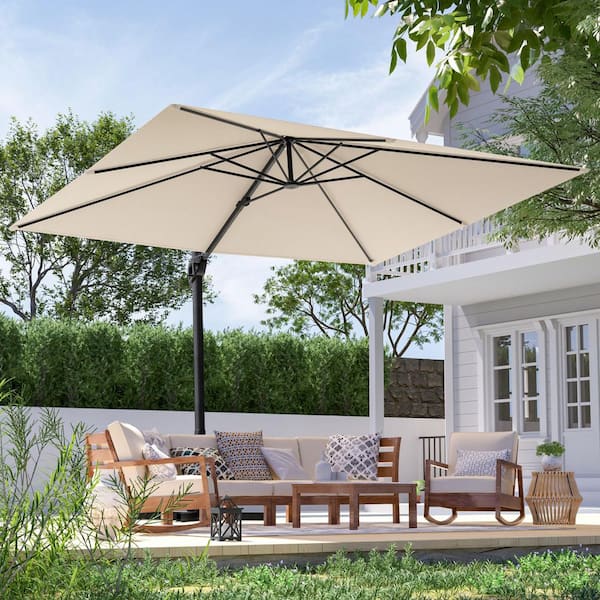 JOYESERY 10 ft. x 8 ft. Outdoor Rectangular Cantilever Patio Umbrella Innovative 360° Rotation System in Sand