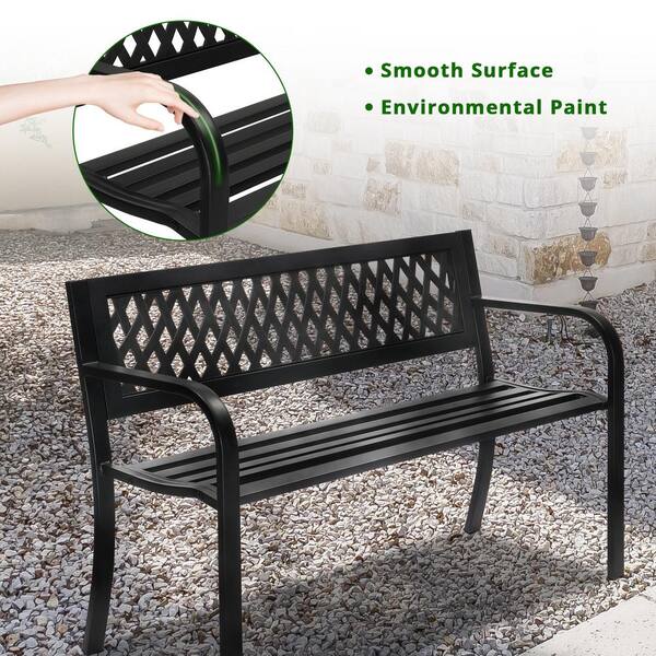 Winado Black 2 Person 47 in. Metal Outdoor Bench 748610639936