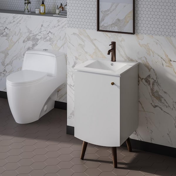 Swiss Madison Manoir 17.88 in. D x 34.57 in. H Bathroom Vanity in White with Ceramic White Top