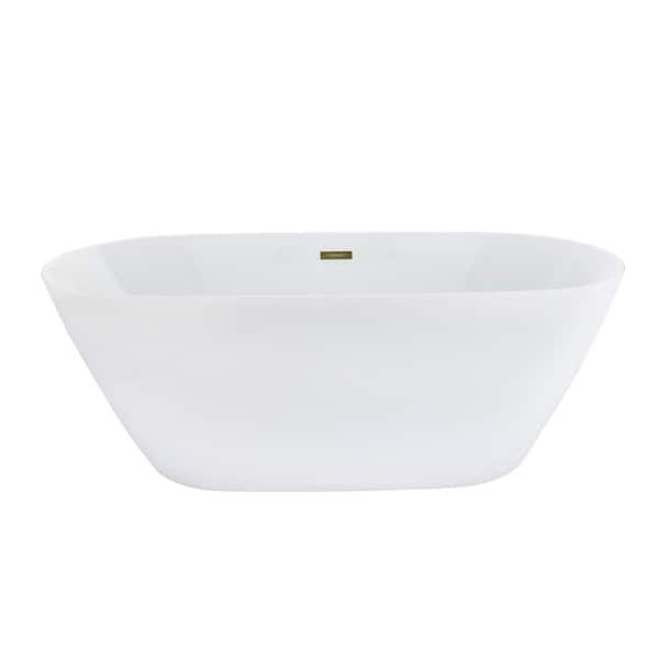 Tazlar 63 in. Acrylic Flatbottom Soaking Bathtub in Brushed Brass Overflow/Feet