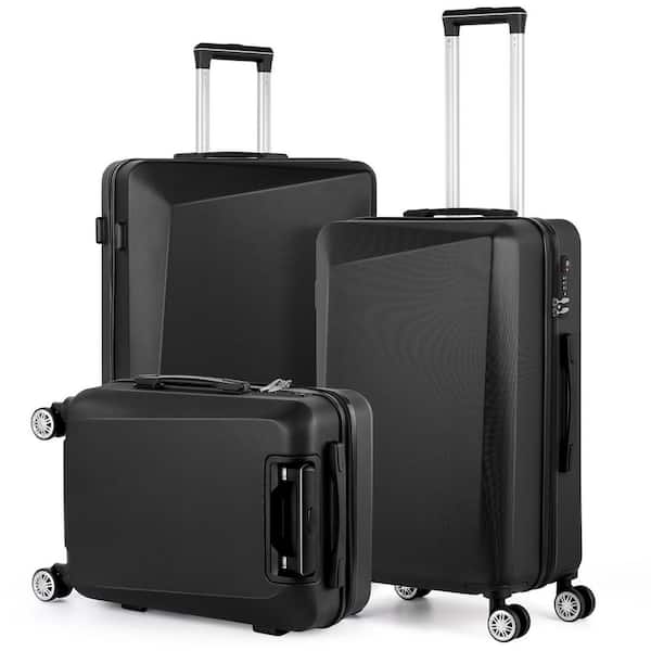 HIKOLAYAE 3-Piece Hard Side Carry-On Luggage Set with Spinner Wheels and TSA Lock, Black