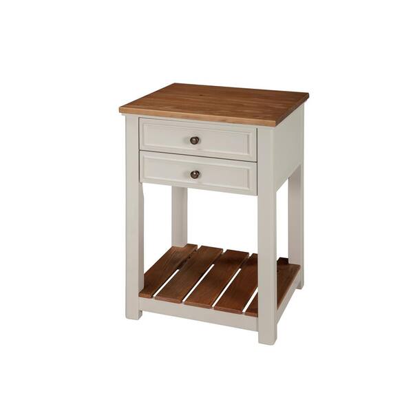 Alaterre Furniture Savannah 2-Drawer End Table, Ivory with Natural Wood Top