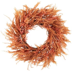 24 in. Unlit Peachy Pampas Grass Artificial Fall Harvest Wreath