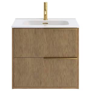 Demeter Art Gold 24 in. W x 18.1 in. D x 22.8 in. H Deco Wall Mounted Vanity with Single Sink and White Ceramic Top