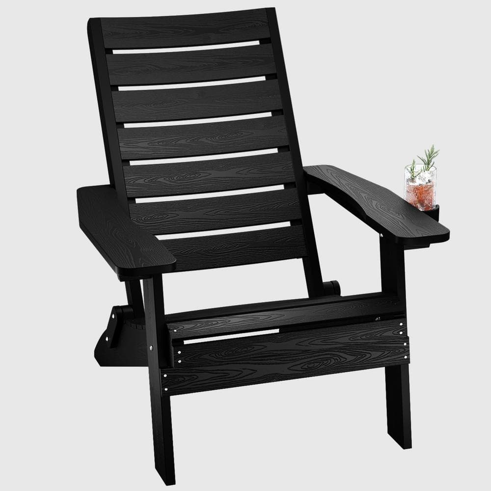 Mximu AllWeather HIPS Black Folding Plastic Patio Adirondack Chair for