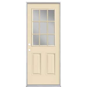32 in. x 80 in. 9 Lite Golden Haystack Right-Hand Inswing Painted Smooth Fiberglass Prehung Front Door with No Brickmold