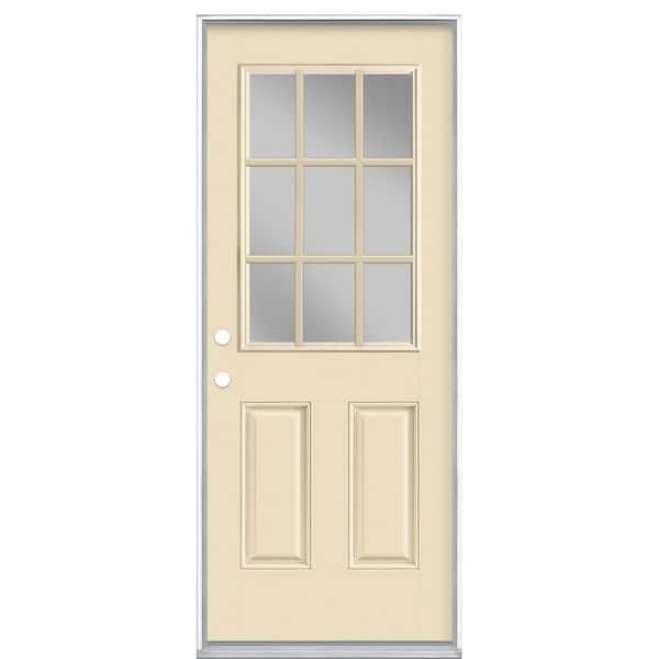 Masonite 32 in. x 80 in. 9 Lite Golden Haystack Right-Hand Inswing Painted Smooth Fiberglass Prehung Front Door with No Brickmold