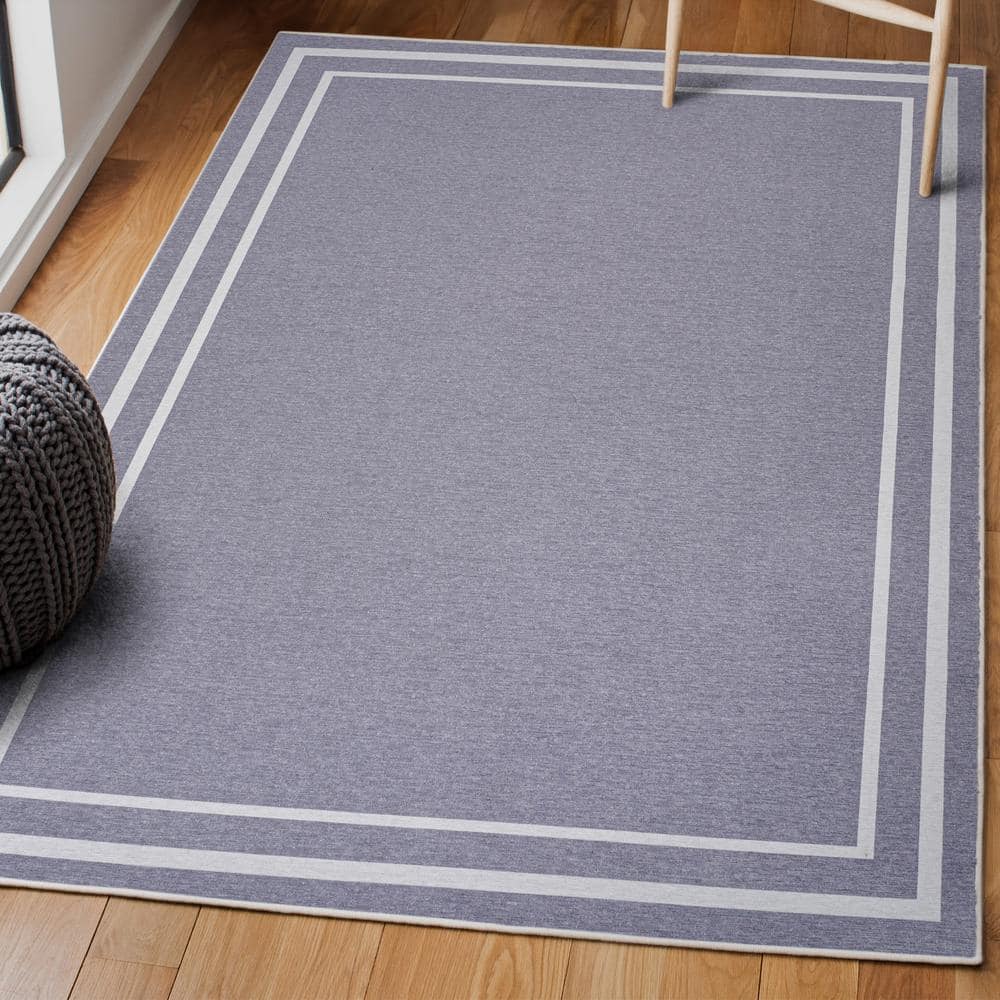 Gray and Cream Striped Chenille 9' x 12' Washable Area Rug