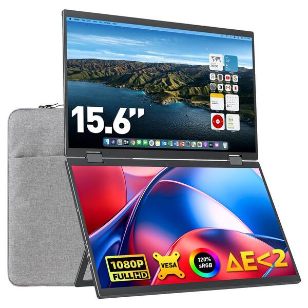 Portable Laptop Monitor 15.6 Inch FHD 1080P 360° Foldable Dual Screen HDMI USB-C Stacked Triple Display for PC Mac