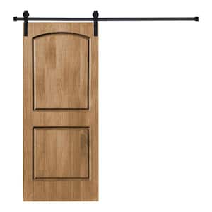 Modern 80 in. x 28 in. 2-Panel Brair Smoke Painted Wood Roman Designed Sliding Barn Door with Hardware Kit