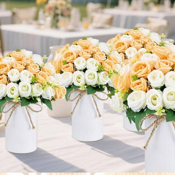 13 in. White Indoor Artificial Rose Centerpiece Table Decorations